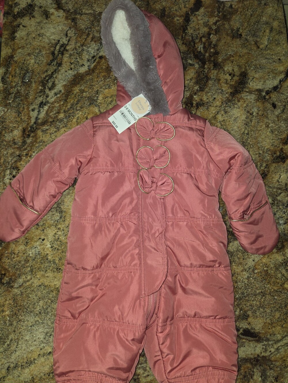 3-6 M Pink Hooded One-Piece Snowsuit